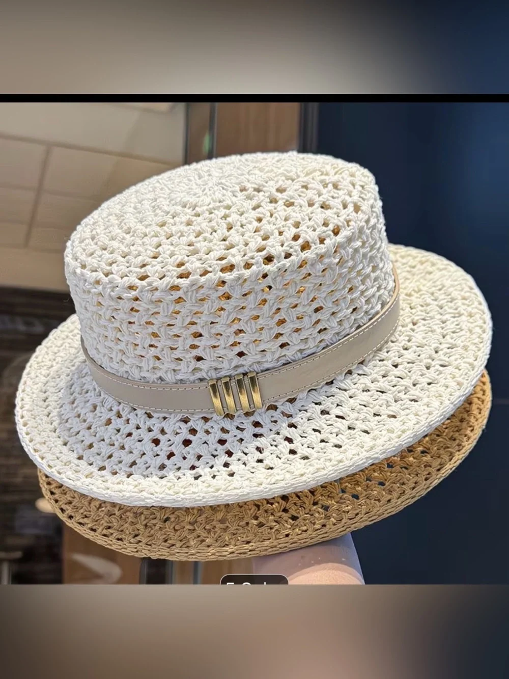 Woven Straw Fedora Hat with Beige Band